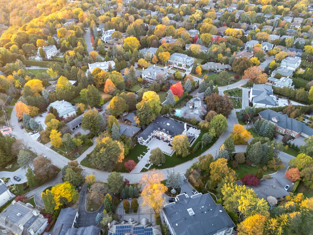 Overhead aerial showing a property boundary and grounds